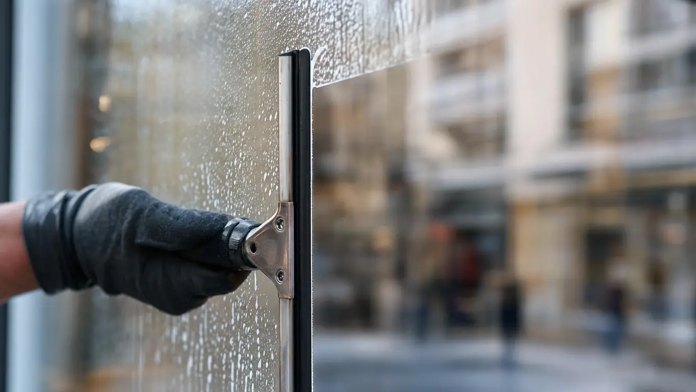Glasreinigung eines Schaufensters in der Braunschweiger Innenstadt