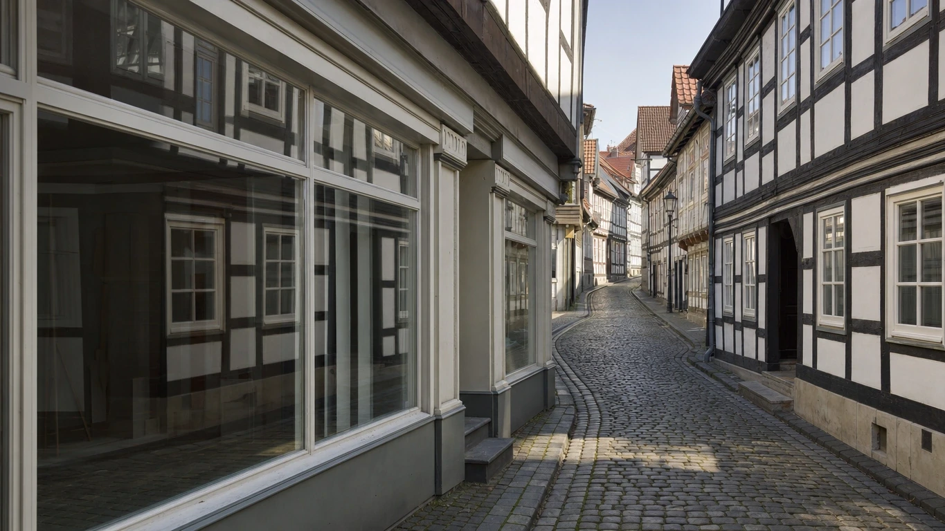 Gebäudereinigung in Wolfenbüttel vor einer historischen Fachwerkfassade