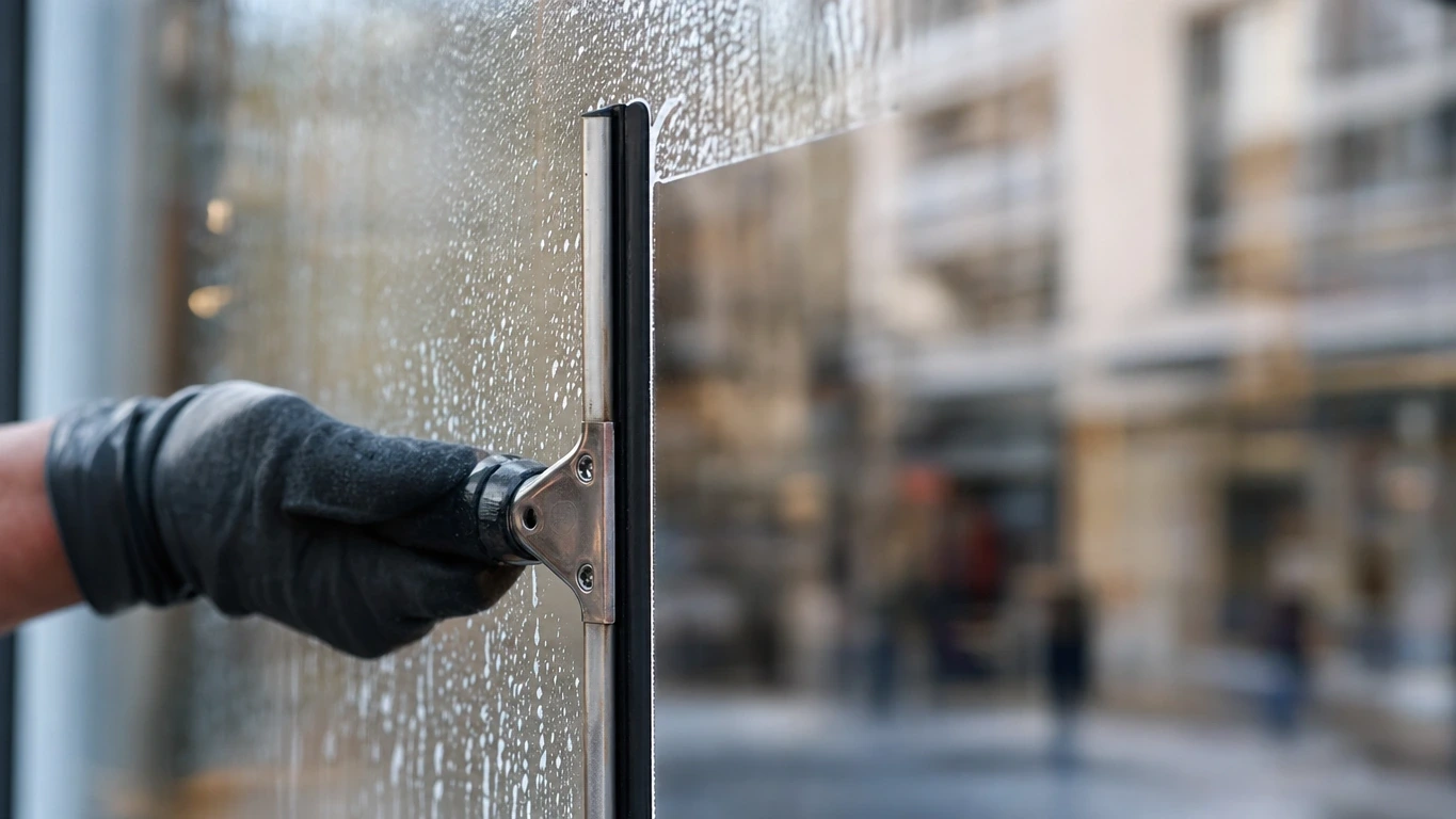 Glasreinigung eines Schaufensters in der Braunschweiger Innenstadt