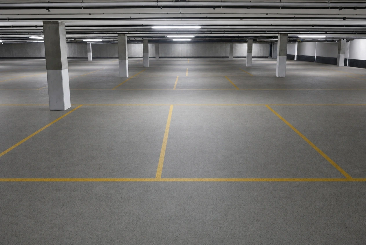 Gereinigter Tiefgaragenboden nach der maschinellen Grundreinigung in Braunschweig