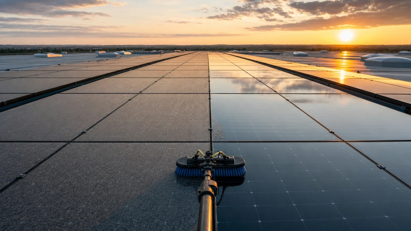 Solaranlagenreinigung Braunschweig Reinigung einer Photovoltaikanlage auf einem Hallendach in der Region Braunschweig